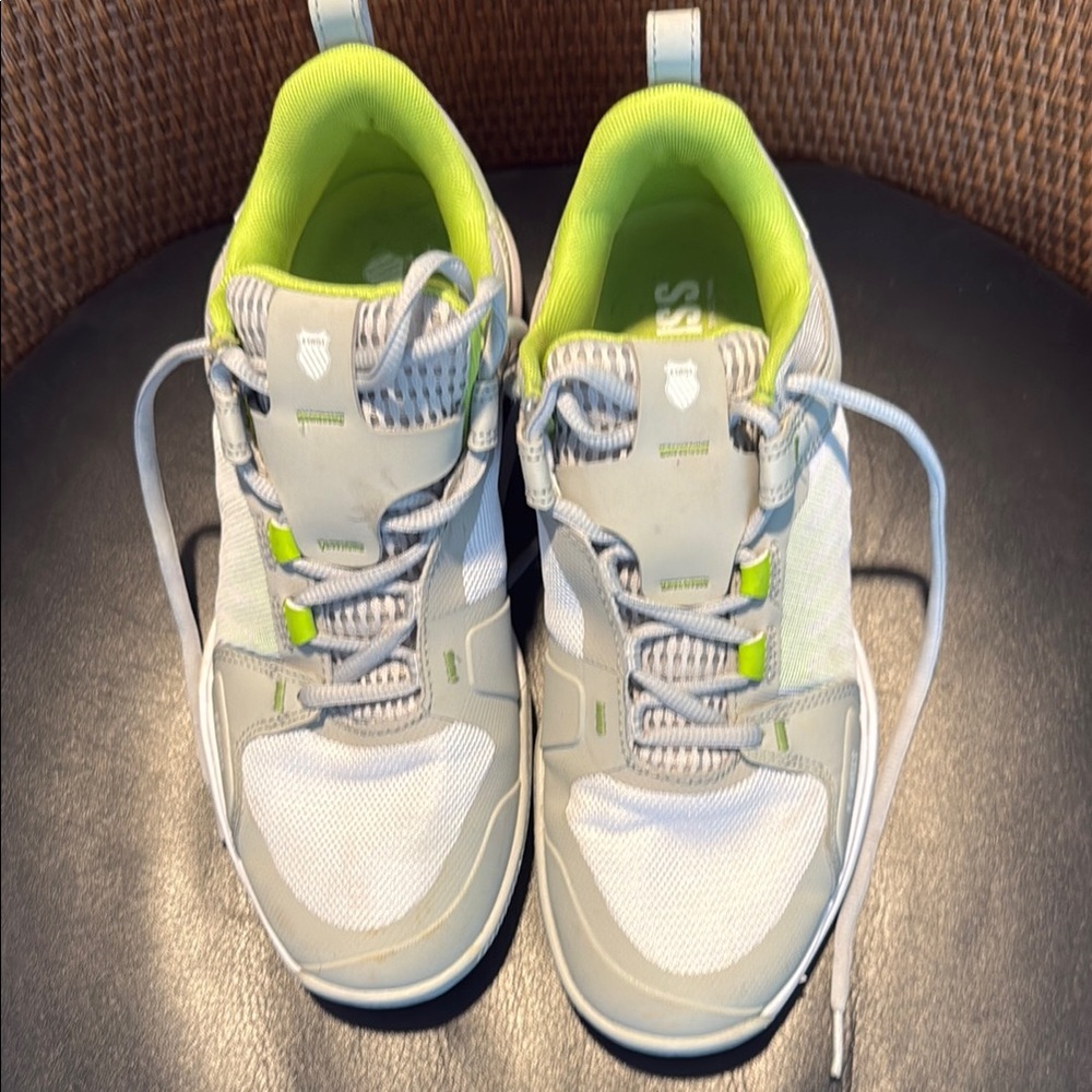 K-Swiss White and Lime Athletic Shoes